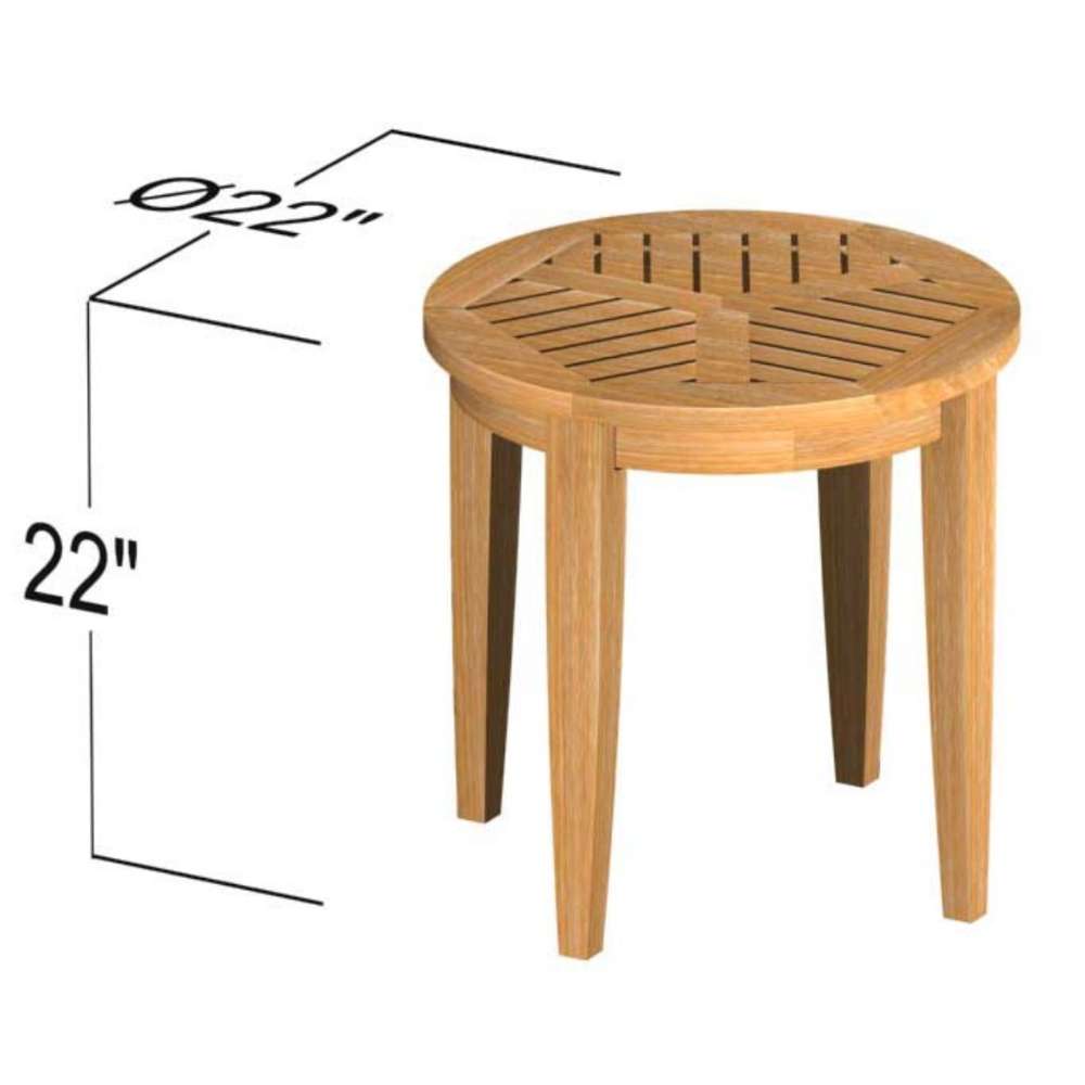 Westminster Teak Laguna Teak Side Table is viewed from above, clearly showing its circular slatted pattern divided into sections