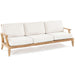 Westminster Teak Large Laguna Sofa with off-white cushions on a natural teak frame, shown angled on a white background
