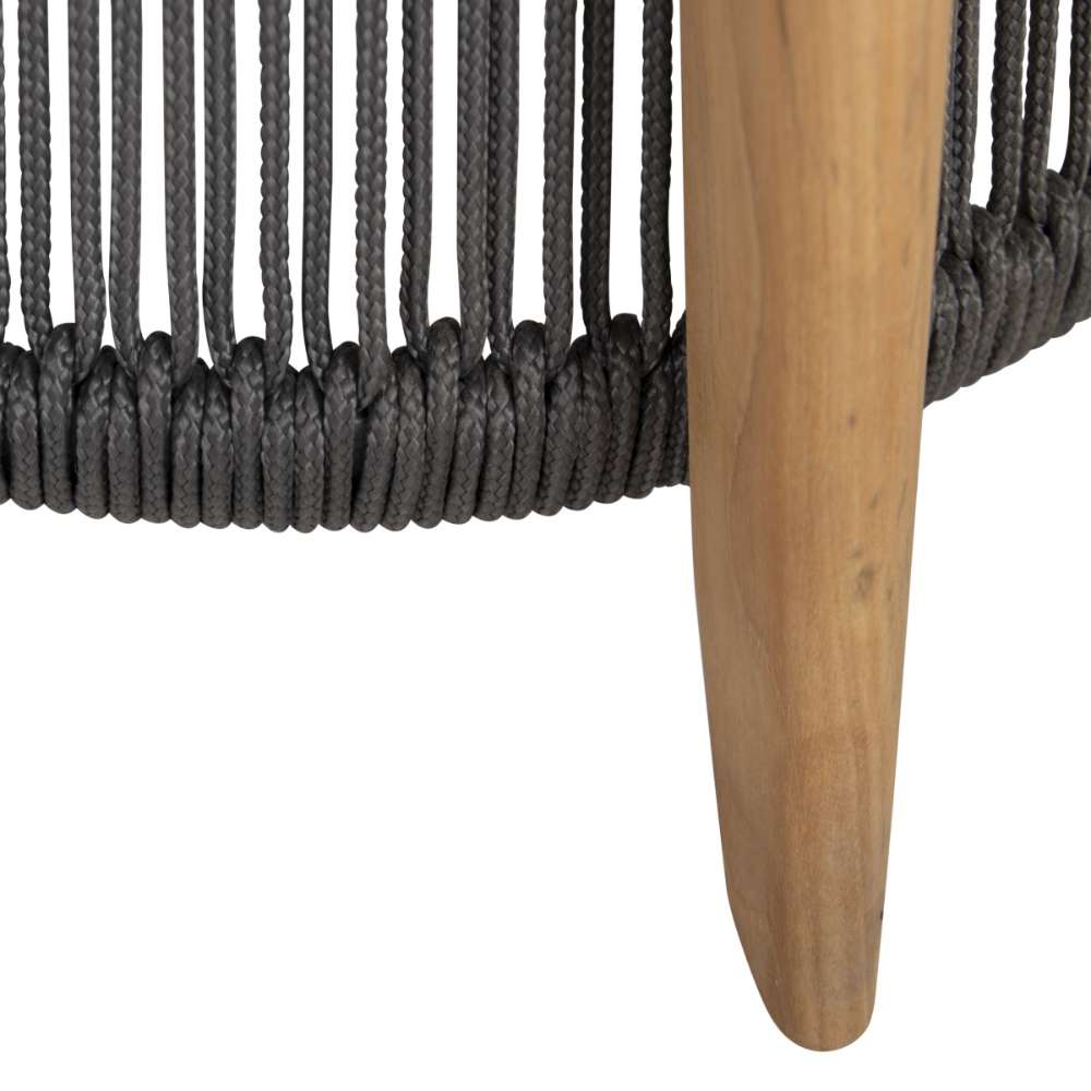 Westminster Teak Luna Coffee Table detail showing the woven rope base and solid teak leg