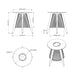 Westminster Teak Luna Round Side Table is shown in a technical drawing with measurements, featuring a round top, angled wooden legs, and a woven base structure