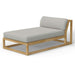 Westminster Teak Maya Chaise features a sleek teak frame with a light gray cushion and a single-sided bolster backrest for relaxed lounging