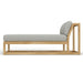 Westminster Teak Maya Chaise presents a clean side profile with a gray cushion, low teak base, and simple angled backrest against a plain background