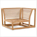 Westminster Teak Maya Corner Sectional frame is shown without cushions, revealing its solid teak construction, slatted seat, and angled back design