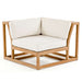Westminster Teak Maya Corner Sectional with cushions is shown from the front, featuring a solid teak frame and thick white corner seat cushions
