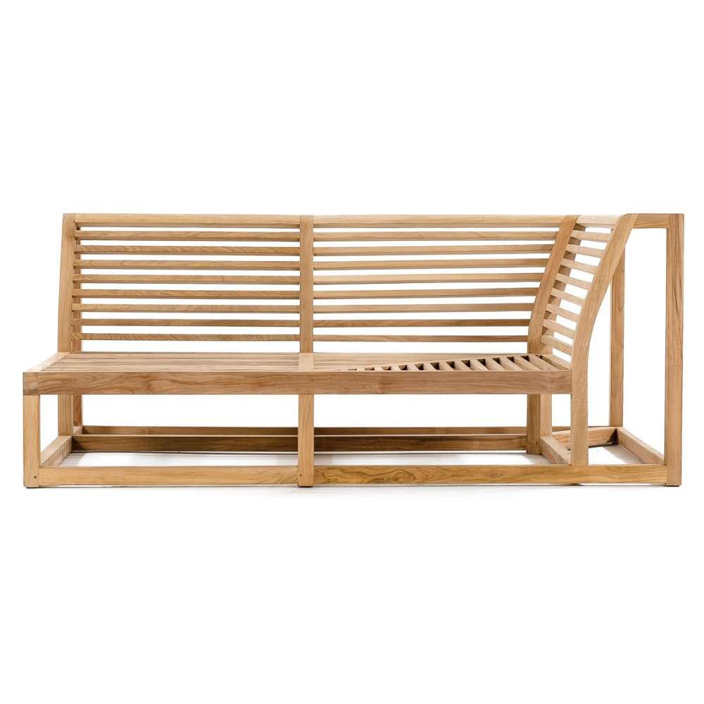 Westminster Teak Maya Left Side Sectional frame is shown from the front, emphasizing its clean lines and open base design