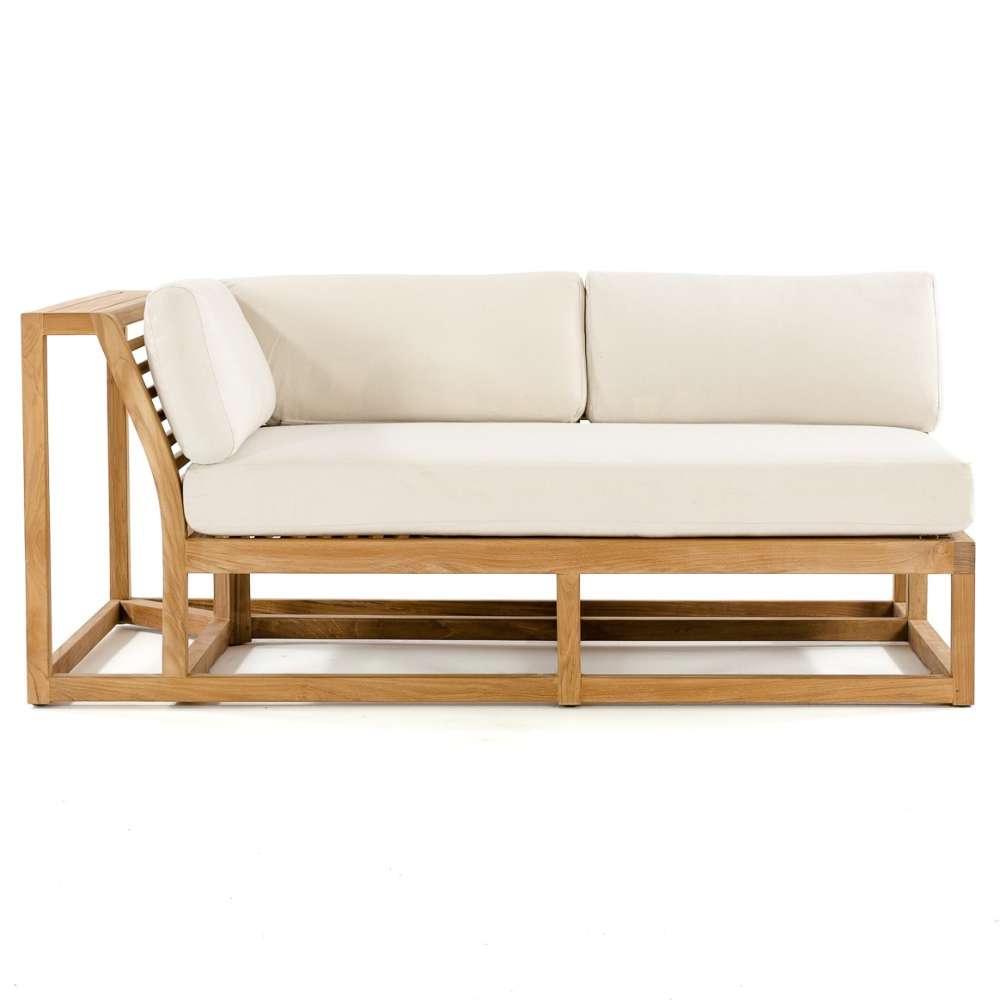 Westminster Teak Maya Right Side Sectional front profile with cream cushions and clean teak frame design