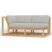 Westminster Teak Maya Right Side Sectional outdoor sofa with gray cushions and a natural teak wood frame on a clean background