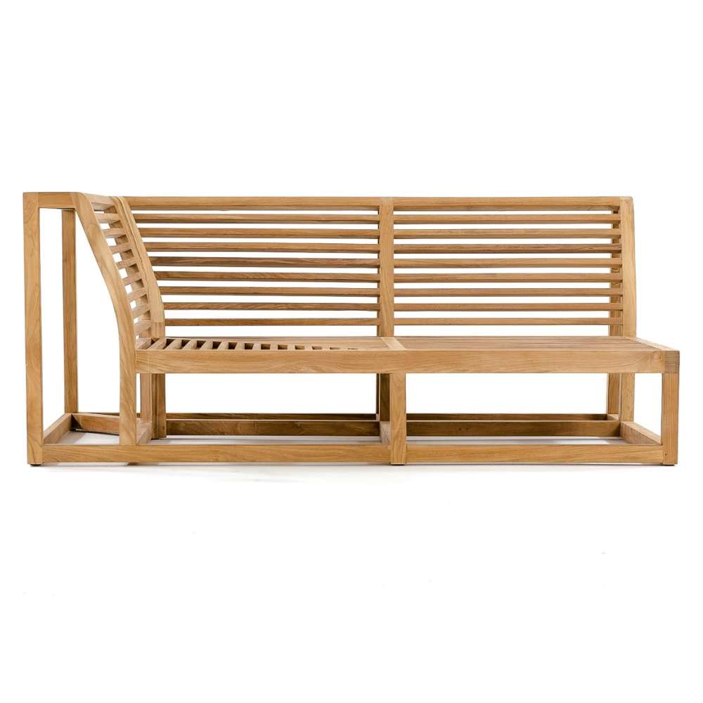 Westminster Teak Maya Right Side Sectional teak frame front view with slatted back and seat on a plain white background