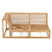 Westminster Teak Maya Right Side Sectional teak frame shown from a top angle highlighting the slatted seat and curved arm design