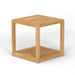 Westminster Teak Maya Teak Side Table is a square teak side table with a solid top, open sides, and a lower slatted shelf, shown at an angle on a plain light background