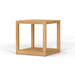 Westminster Teak Maya Teak Side Table is shown from another angled view, highlighting its boxy teak frame, smooth square top, and slatted bottom shelf