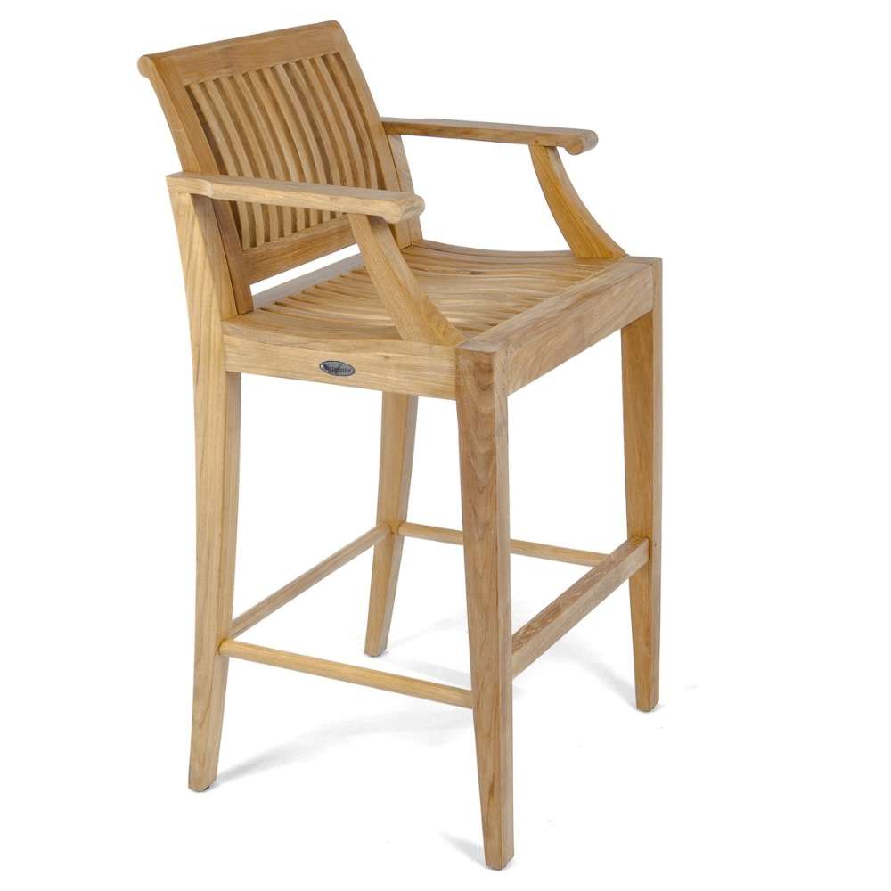 Westminster Teak Somerset Backless Bar Stool angled on a white background with arms and a slatted back