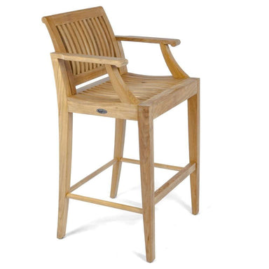 Westminster Teak Somerset Backless Bar Stool angled on a white background with arms and a slatted back