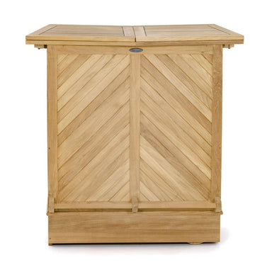 Westminster Teak Somerset Teak Bar compact closed front view with a clean teak wood finish and herringbone panel design