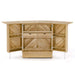 Westminster Teak Somerset Teak Bar fully opened rear view with fold-out doors revealing shelves, drawers, and storage compartments
