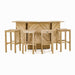 Westminster Teak Somerset Teak Bar fully opened with four matching teak stools, creating a complete outdoor bar seating set