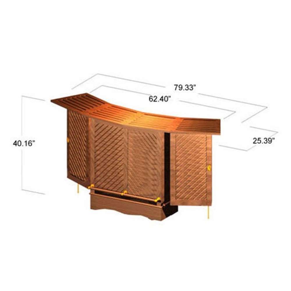 Westminster Teak Somerset Teak Bar with clearly labeled dimensions, featuring a curved design about 79 inches wide, 25 inches deep, and 40 inches high