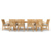 Westminster Teak Veranda 11pc Teak Dining Set long teak dining table with matching chairs and cushions aligned in a straight side profile