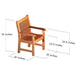 Westminster Teak Veranda 11pc Teak Dining Set teak armchair with dimensions of 36" height, 24" depth, 25" width, and 16.5" seat height for outdoor comfort