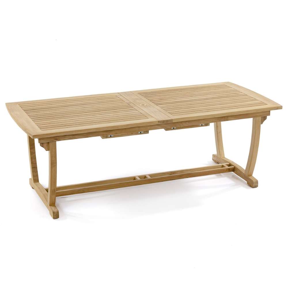 Westminster Teak Veranda Teak Table in its closed position with both extension leaves stored neatly underneath