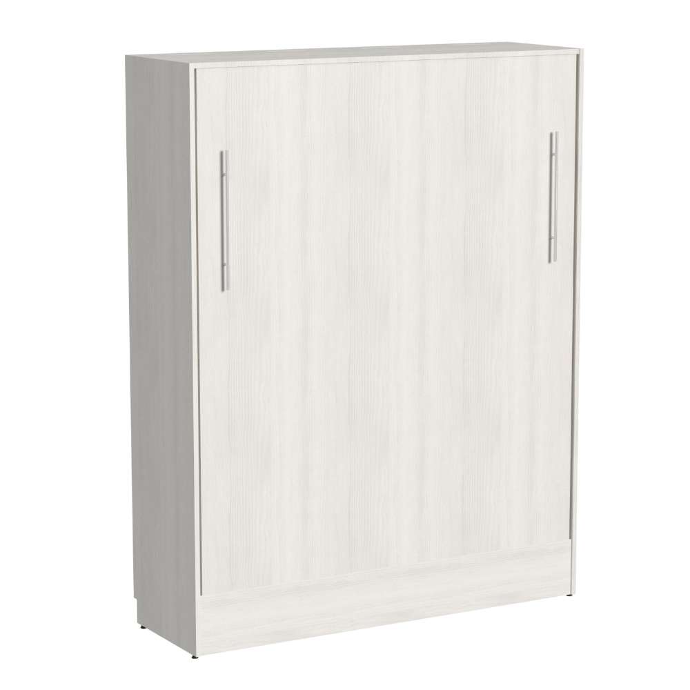 White Ash Inovabed Wall Bed shown closed in a light wood cabinet with two silver handles