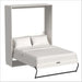 White Ash Inovabed Wall Bed shown open at an angle with white bedding and black support legs