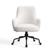 White Icon Chenille Crate & Barrel Bellevue Upholstered Office Chair in white chenille fabric with a plush seat and rolling black base
