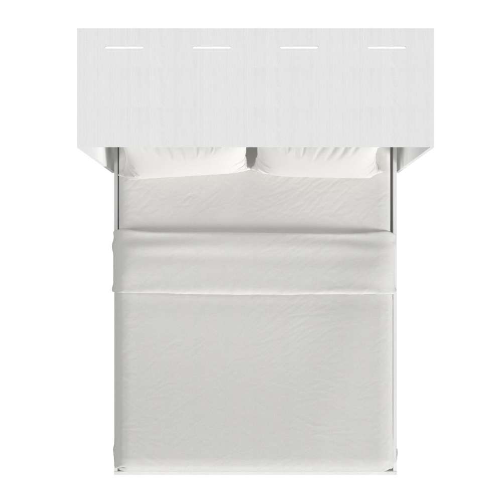 White Inovabed Wall Bed shown open from above with white bedding and the cabinet frame at the head