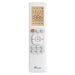 White remote control with multiple buttons and display screen is shown for the Senville 48000 BTU Dual Zone Mini Split Air Conditioner - Heat Pump - SENA48HFD