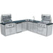 Wide angle view of the full corner kitchen setup in the Sunstone Texas Tango 19ft Outdoor Kitchen Island Package