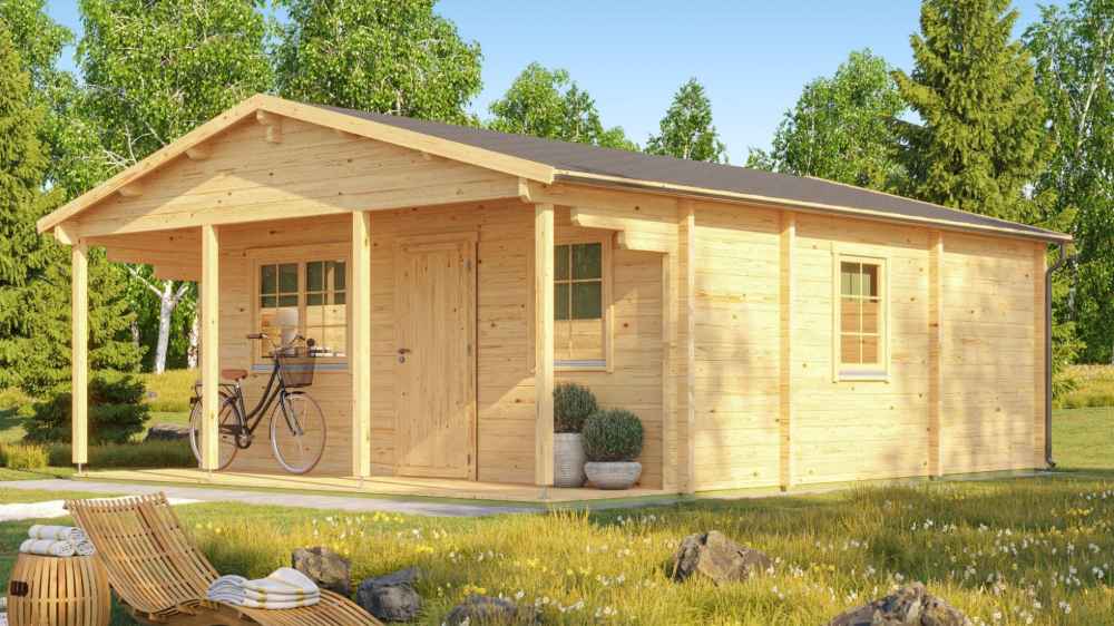 With a spacious side view and a bike leaning on the porch, the GardenHouse24 USA Vienna 70 Garden Room blends nature with functionality