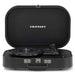 With a sleek black suitcase-style design, the Crosley Discovery Portable Turntable with Bluetooth Out - Black is shown closed, featuring silver latches