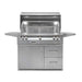 With its hood open, the Alfresco Grills 42 Luxury Grill Refrigerated Cart Model reveals a spacious grilling area, interior lighting, and high-quality stainless steel grates