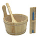 Wooden bucket with a ladle and a blue sandglass timer included with Golden Designs Andermatt 3 Person Traditional Sauna