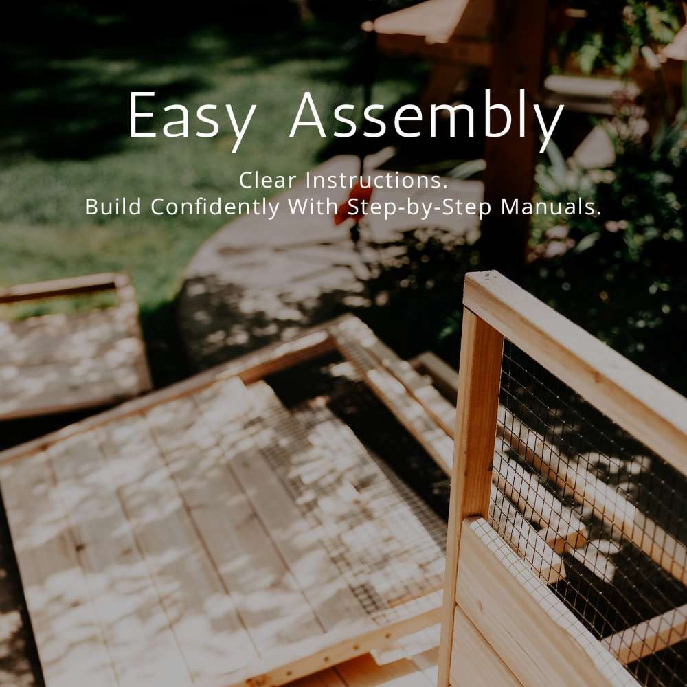 Wooden frame with mesh panels shows simple setup, with Outdoor Living Today 4×2 Western Red Cedar Potting Bench at the center
