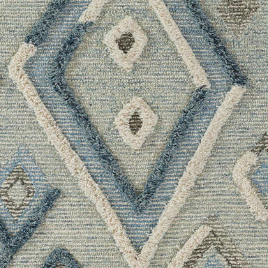 Zoomed-in image of Momeni Allegro Indoor Rug - ALL-1 Blue highlights the layered diamond motifs in soft blues and grays