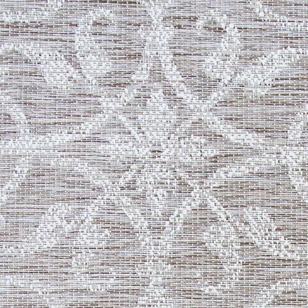 Zoomed-in section reveals the elegant scroll pattern of Couristan Monaco Indoor/Outdoor Rug - Summer Quay/Cocoa Natural