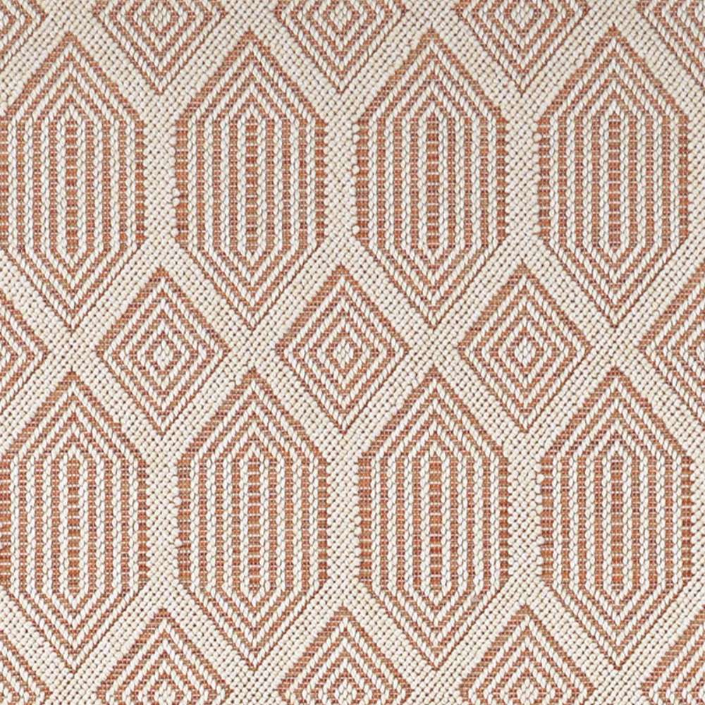 Zoomed-in view of Couristan Liguria Indoor/Outdoor Rug - Rapallo/Umber highlights the sharp diamond shapes and alternating umber and ivory threads