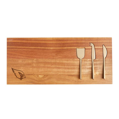 Arizona Cardinals Crate & Barrel Octavia Small Wood Board with acacia wood and stainless steel cheese knives and team logo