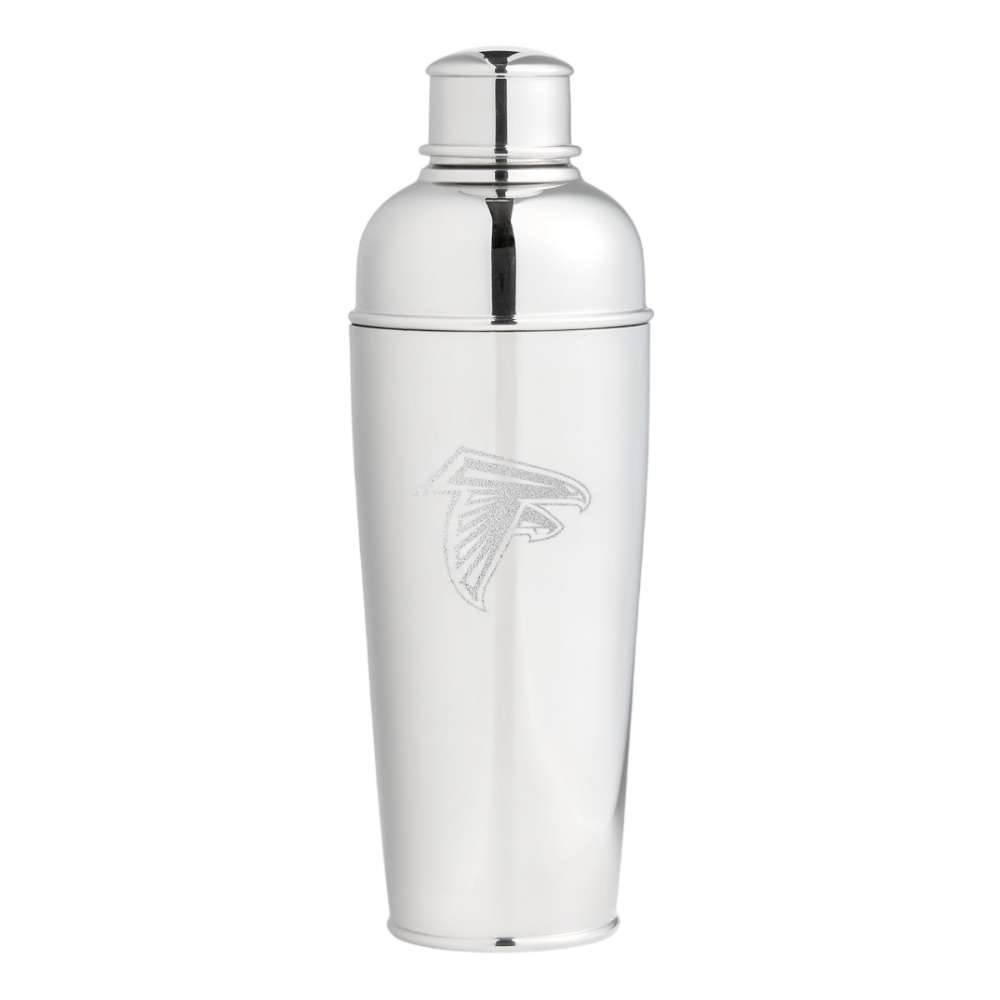 Atlanta Falcons Crate & Barrel Easton Stainless Steel Cocktail Shaker with polished stainless steel and team logo design