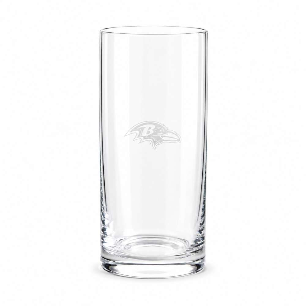 Baltimore Ravens Crate & Barrel Aspen Highball Glass Set with NFL team logo on classic 18 oz glass