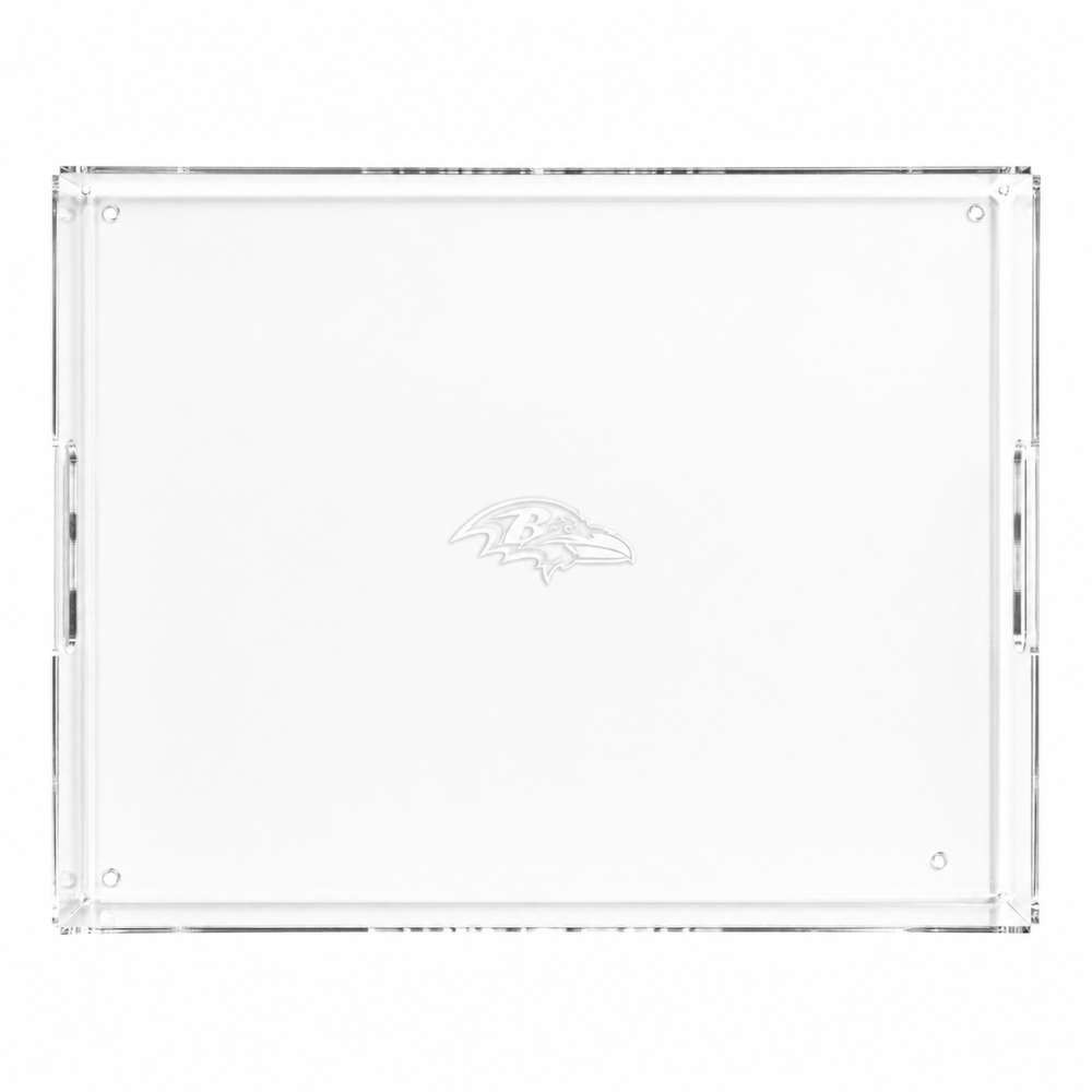 Baltimore Ravens Crate & Barrel NFL Large Rectangle Acrylic Decorative Tray with team logo on white acrylic
