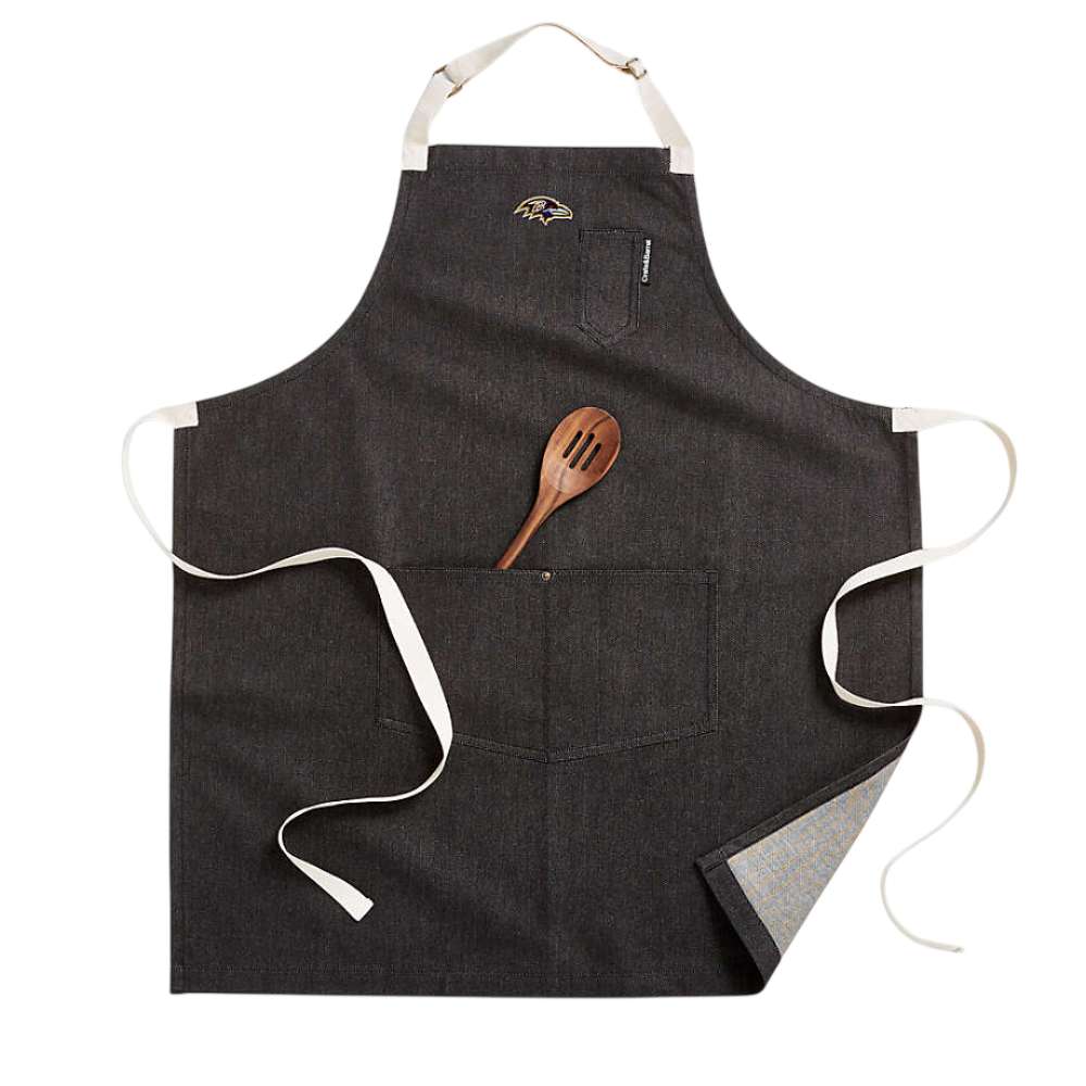 Baltimore Ravens Crate & Barrel NFL Organic Cotton Kitchen Apron with Pockets black organic cotton denim with adjustable straps and pockets