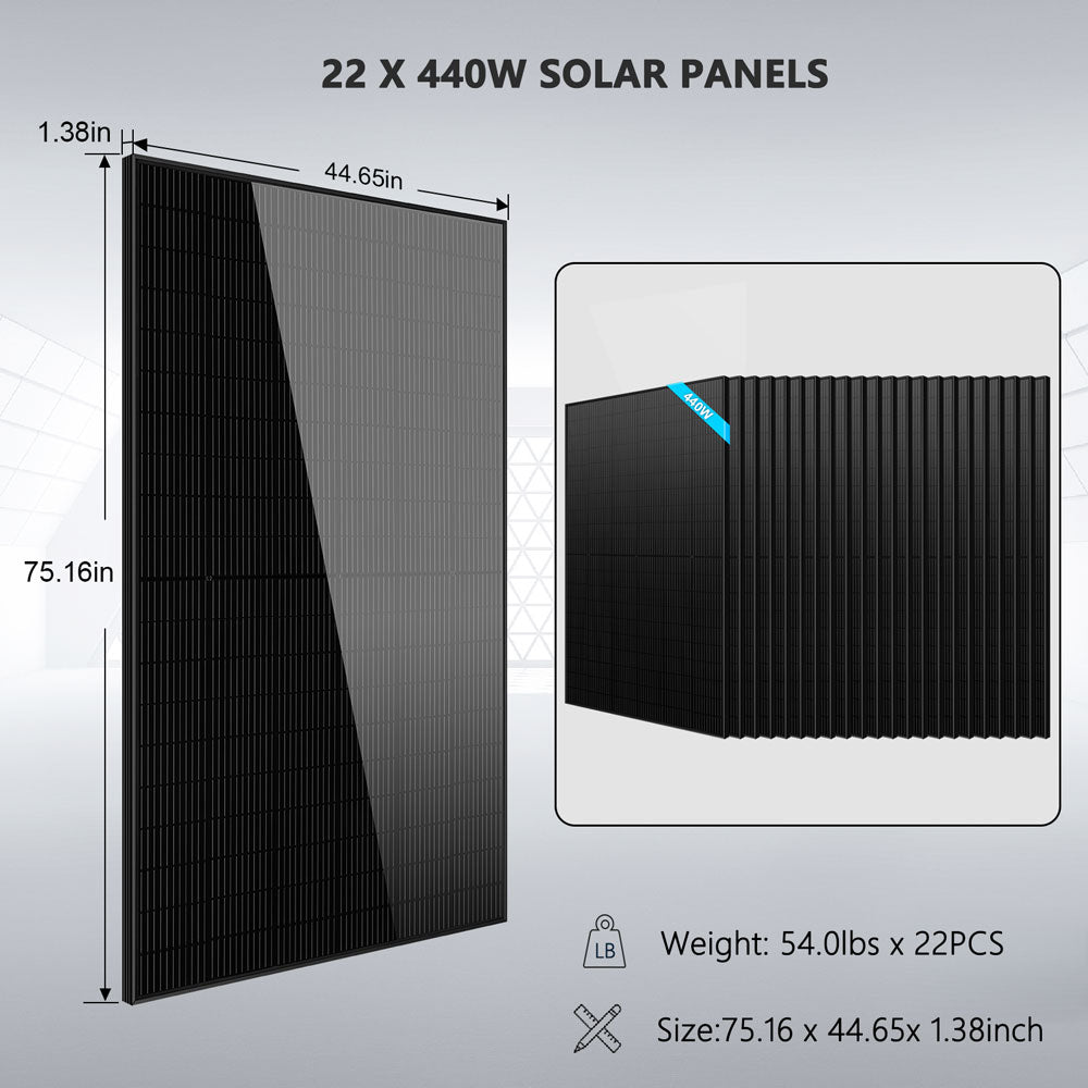 Bifacial N-Type monocrystalline solar panel detail from the Sun Gold Power 13000W 48VDC 120V/240V LifePo4 25.6KWH Lithium Battery 9900W Solar Panel Off-Grid Solar Kit