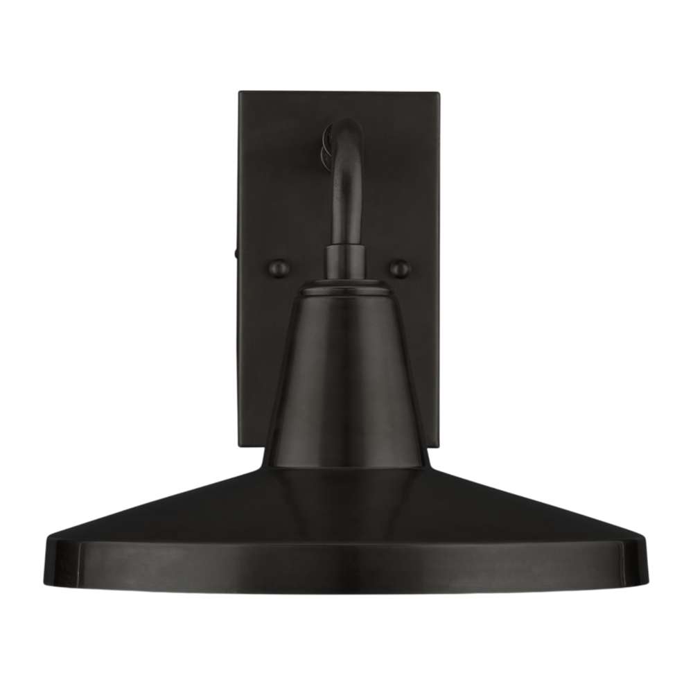 Black Crate & Barrel Mariner Outdoor Wall Sconce in a straight-on front view of the matte black fixture