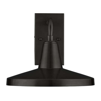 Black Crate & Barrel Mariner Outdoor Wall Sconce in a straight-on front view of the matte black fixture