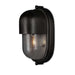 Black Crate & Barrel Maritime Black Outdoor Wall Sconce in matte black solid brass with a fluted glass shade, rated for outdoor and bathroom use, shown in the fourth alternate view
