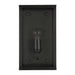 Black Crate & Barrel Royster Black Outdoor Wall Sconce in matte black solid brass with clear glass panes in an open lantern frame, shown in the main product view