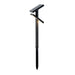 Black Crate & Barrel Zafferano Heliostepper LED Outdoor Solar Lamp with an angular cast aluminum body, a tempered glass solar panel on top and a ground stake, shown in main product view