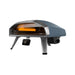 Blue Ooni Koda 2 Pro Pizza Oven angled rear left view with the glowing orange interior and the digital display below.